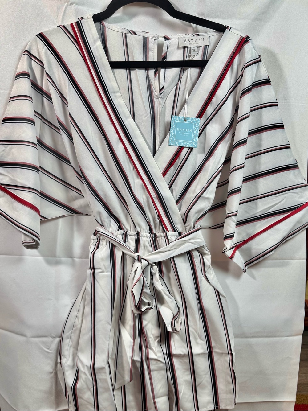 Hayden LA Striped Kimono Sleeve Romper Wrap Front size S New Without Tags